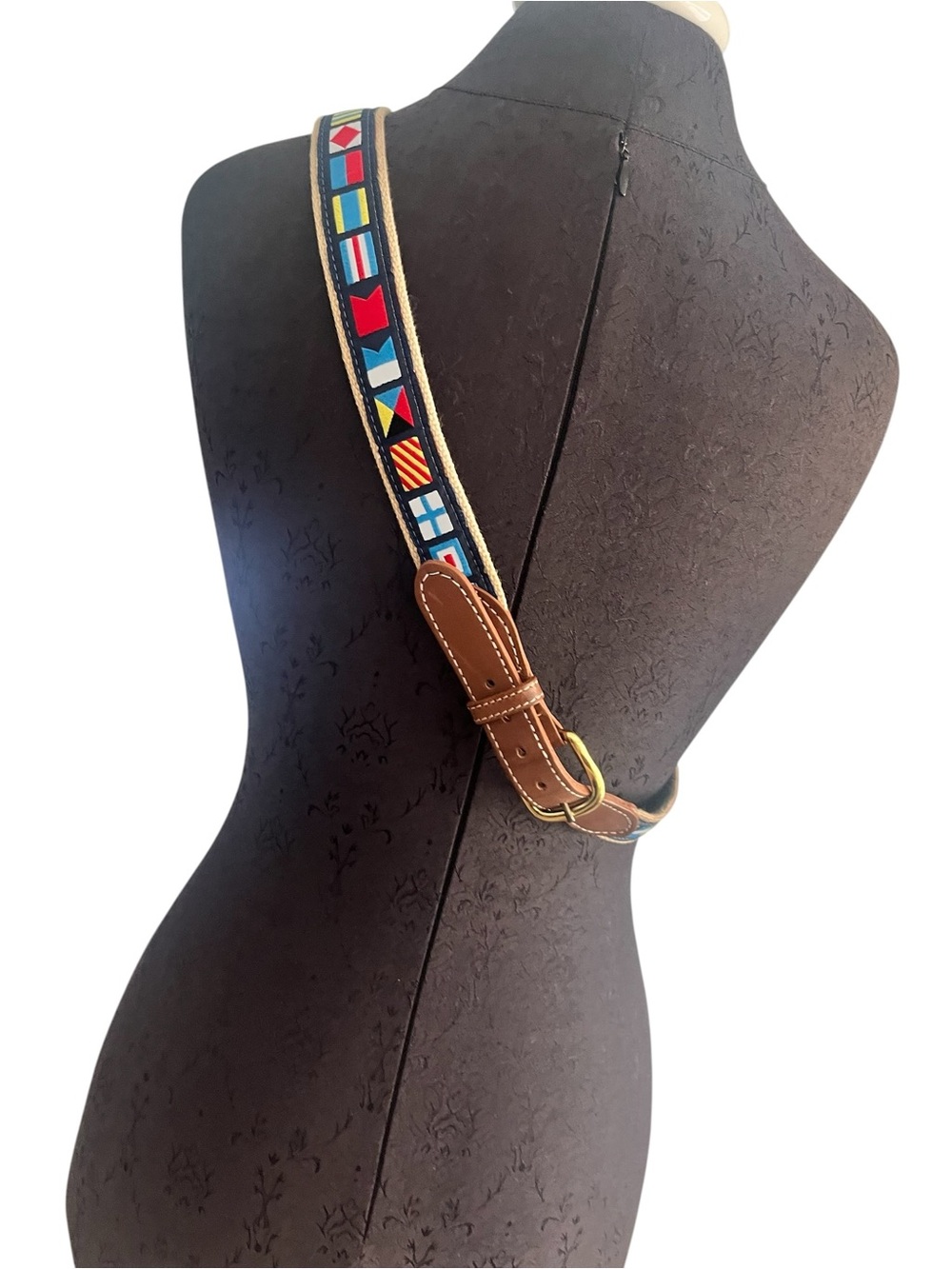 Skippers Men’s Sz 38-40 Belt Genuine Leather Canvas Ribbon Nautical Boating